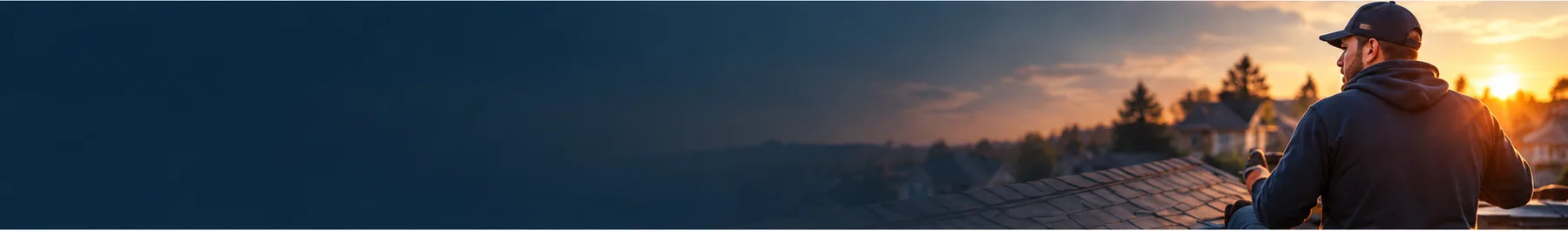 Roofer overlooking a neighbourhood at sunset