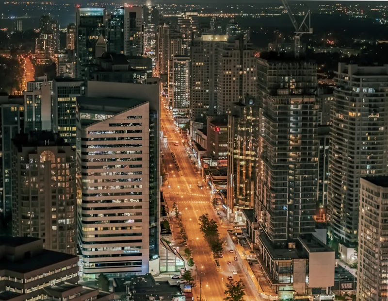 Yonge Street and illuminated high-rise buildings in North York