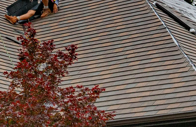 Close-up of a residential shingle roof